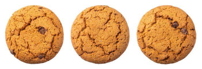 Oatmeal cookies isolated on transparent background, top view.