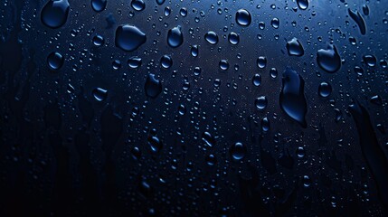 Droplets on very dark blue glass. background picture