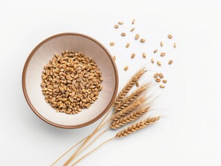 wheat bowl, top view on white background