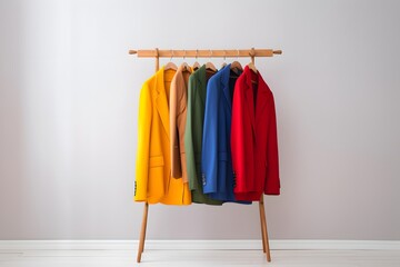 Row of clothes are hanging on a rack in a dark room Banner for website
