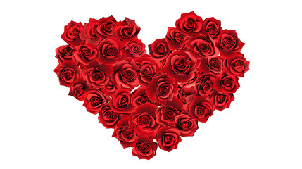 A heart shaped made of red roses on a white background