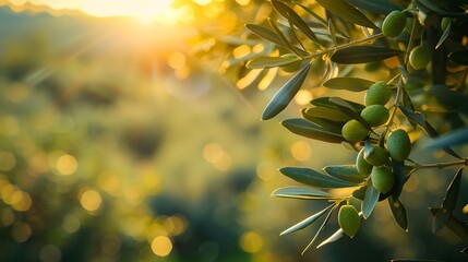 Green Olives Growing on Olive Tree. Generative AI
