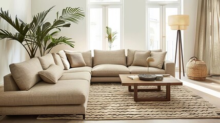 Comfy and stylish, this modular sofa is perfect for relaxing or entertaining. With its neutral colors and clean lines, it will complement any decor.