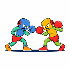 a high quality vector art illustration of 2 cartoon characters boxing on the boxing circle (2)