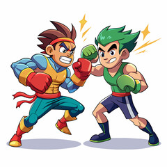 a high quality vector art illustration of 2 cartoon characters boxing on the boxing circle (3)
