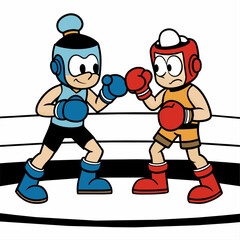 a high quality vector art illustration of 2 cartoon characters boxing on the boxing circle (10)