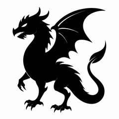 Fototapeta premium Dragon ancient creature vector silhouette, black color illustration (4)