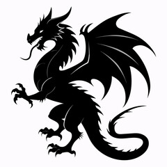 Dragon ancient creature vector silhouette, black color illustration (3)