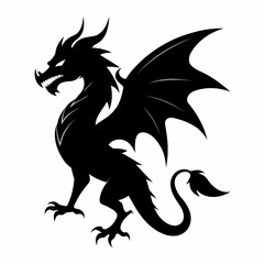Fototapeta premium Dragon ancient creature vector silhouette, black color illustration (2)