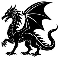 Dragon ancient creature vector silhouette, black color illustration (7)