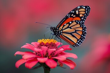 Butterfly Perched on Pink Flower