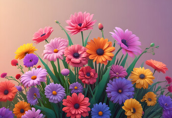 colorful flowers in minimal 3d cartoon style 