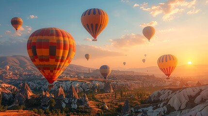 Fototapeta premium Colorful hot air balloons floating over Cappadocia, Turkey