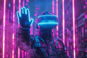 Naklejka premium People Using Virtual Reality Technology created with Generative AI