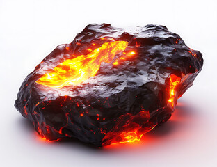  A glowing black rock with red fire inside, on white background