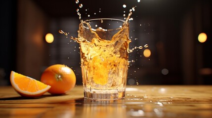 Juice from orange into glass