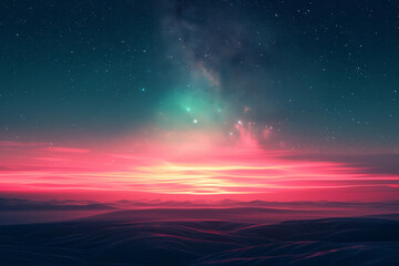 Streaks of neon pink and green subtly suggesting the aurora borealis beneath a star-filled sky,