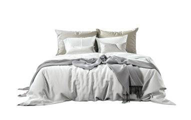 white bed with pillows on transparent or white background