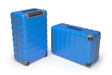 Blue travel suitcase. 3d illustration set on white background