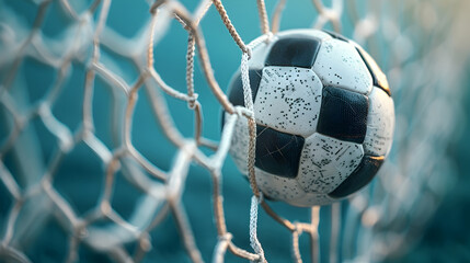 Close-Up Soccer Ball and Net: Game's Excitement on Textured Isolated Goal