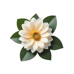 TRANSPARENT PNG ULTRA HD 8K A white flower with green leaves, in full bloom, seemingly suspended on a transparent background, evoking serenity and peace