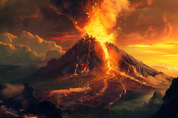 An illustration of an errupting volcano