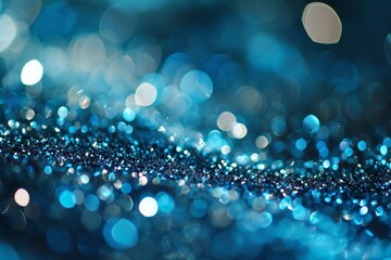 Fototapeta premium Sapphire glitter bokeh background. Unfocused shimmer royal blue sparkle. Crystal droplets glitter wallpaper, Ai generated