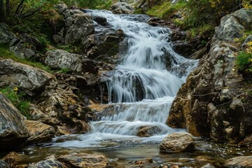 Plunging Aerial waterfall. Water view famous. Generate Ai