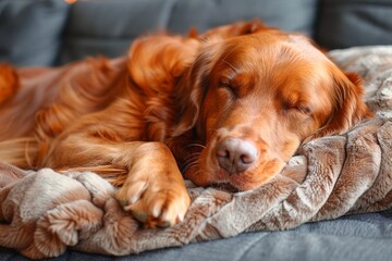 Dog Sleeping on Blanket on Couch