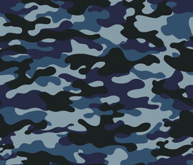 Army blue camouflage, marine texture, dark background, pattern repeat