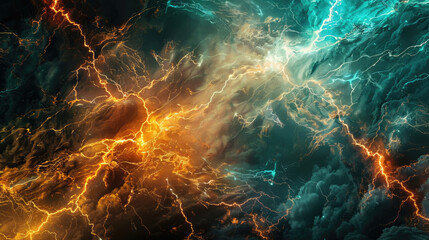 Abstract background featuring dramatic lightning strikes illuminating dark storm clouds in a dynamic display of natures power