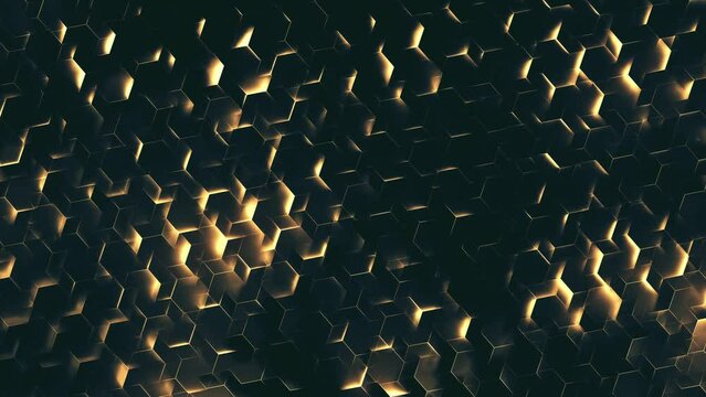 Gold Glowing Edges in the Dark. Geometric pattern with yellow edges on a black background. Looped video.