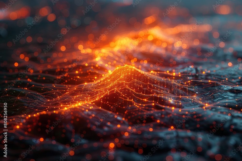 Canvas Prints close-up of an abstract digital representation of a fiery wave-like formation on a dark textured sur