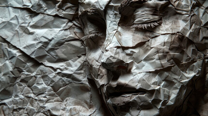 A detailed close-up of a face meticulously crafted out of paper, showcasing intricate details and exquisite craftsmanship