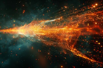 Fototapeta premium Visualization of data burst with vibrant light trails signifying speed and connectivity in cyberspace