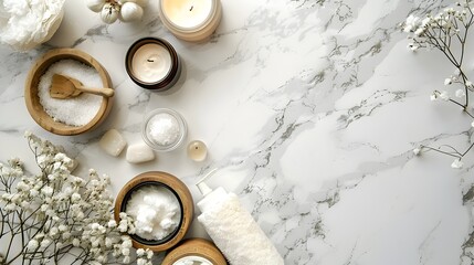 Luxurious Spa-Inspired Beauty Essentials on Pristine Marble Backdrop for Holistic Wellness and Self-Care Rituals