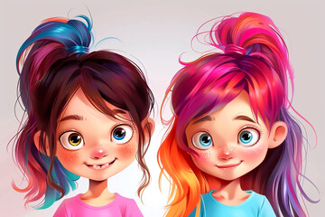 Naklejka premium Illustration with two little girls