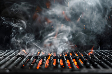 Barbecue grill with smoke on a black background