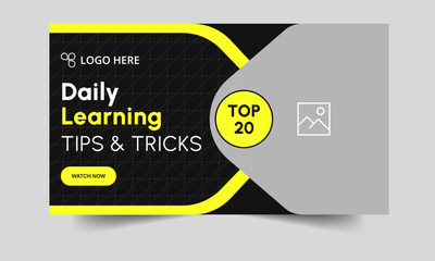 Best learning tips and tricks thumbnail banner design, fully editable eps 10 file format