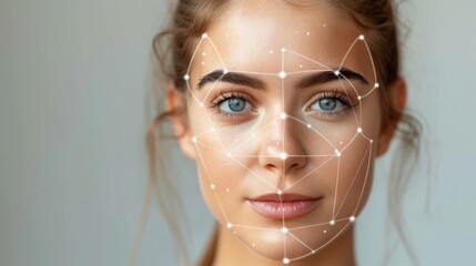 Female face scanned using facial recognition technology