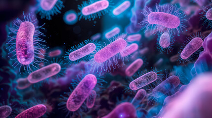 Bacterial infection and bacteria infection disease concept as a Bacteriology and microbiology or biotechnology concept as infectious cells causing an infection as an ai illustration.