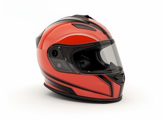 A motorcycle helmet is showcased against a clean white background, isolated and ready for use. With a clipping path included, this image offers flexibility for various design purposes