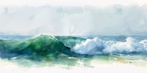 wave breaking beach person surfboard digital brave tall green charts light space ink brush immensity cascadia