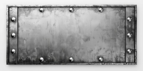 metal plate with rivets on the edges, blank, white background, textured