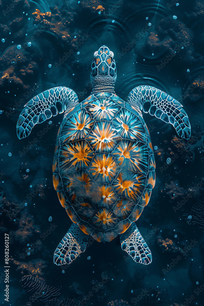 Aufkleber a turtle with a shell patterned like an intricate mandala, carrying the world on its back as it trav