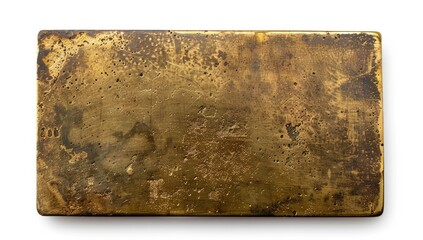 old blank brass plate with small scratches isolated on white background