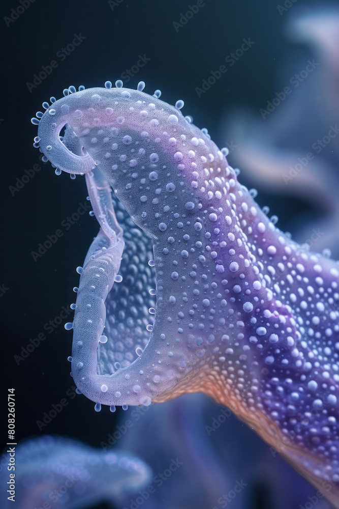 Poster A transparent, amoeba-like organism that can alter its density and shape to drift or anchor itself in zero gravity,