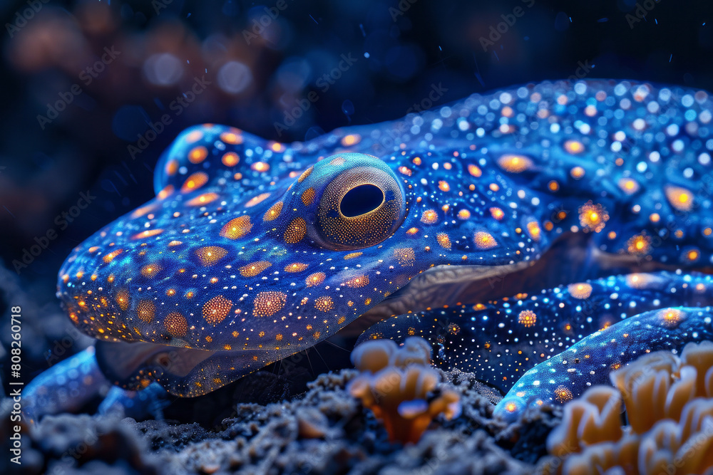 Aufkleber A creature with bioluminescent spots that communicate through flashes and patterns, visible across the dark expanse of space,