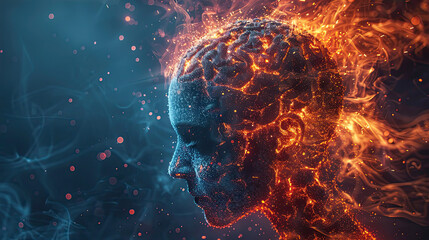 human head with brain cosmic explosion 