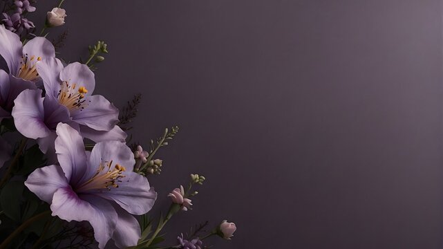 A purple background with several flowers 